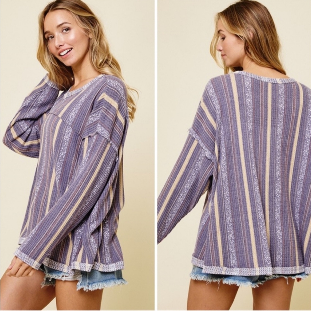 💕🌸 Ces Femme Purple Long Sleeve Stripe Top🌸💕